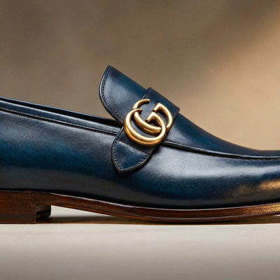 Crafted leather mens designer classic blue patina leather moccasin loafers dress shoes