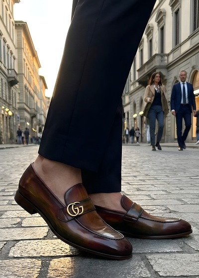 Crafted Leather Mens Designer Classic Brown Patina Leather Moccasin Loafers Dress Shoes