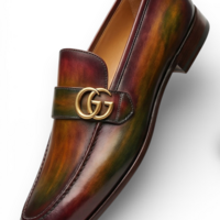 Crafted Leather Mens Designer Classic Brown Patina Leather Moccasin Loafers Dress Shoes - Thumbnail 1