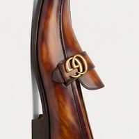 Crafted Leather Mens Designer Classic Brown Patina Leather Moccasin Loafers Dress Shoes - Thumbnail 1