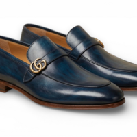 Crafted Leather Mens Designer Classic Blue Patina Leather Moccasin Loafers Dress Shoes - Thumbnail 2