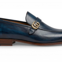 Crafted Leather Mens Designer Classic Blue Patina Leather Moccasin Loafers Dress Shoes - Thumbnail 1