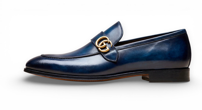 Crafted Leather Mens Designer Classic Blue Patina Leather Moccasin Loafers Dress Shoes