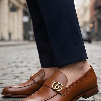 Crafted leather mens designer classic brown leather moccasin loafers dress shoes - Thumbnail 2