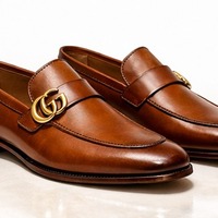 Crafted Leather Mens Designer Classic Brown Patina Leather Moccasin Loafers Dress Shoes - Thumbnail 2