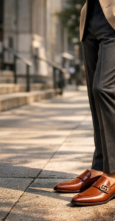 Crafted Leather Mens Designer Classic Brown Patina Leather Moccasin Loafers Dress Shoes