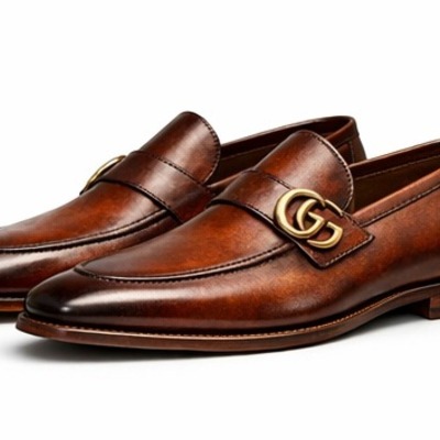 Crafted leather mens designer classic brown shaded patina leather moccasin loafers dress shoes - Thumbnail 1