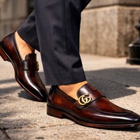 Crafted Leather Mens Designer Classic Luxury Darker Patina Leather Moccasin Loafers Dress Shoes - Thumbnail 2