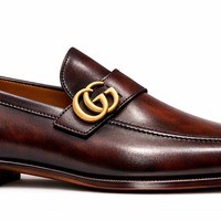 Crafted Leather Mens Designer Classic Luxury Darker Patina Leather Moccasin Loafers Dress Shoes - Thumbnail 1