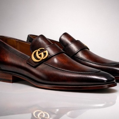 Crafted leather mens designer classic luxury darker patina leather moccasin loafers dress shoes - Thumbnail 1