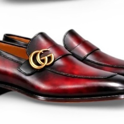 Crafted leather mens designer classic luxury red black shaded patina leather moccasin loafers dress shoes - Thumbnail 2