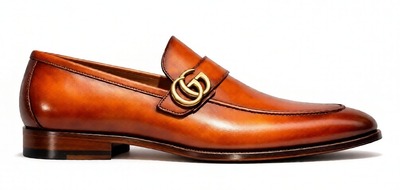 Crafted Leather Mens Designer Classic Luxury Tan Patina Leather Moccasin Loafers Dress Shoes