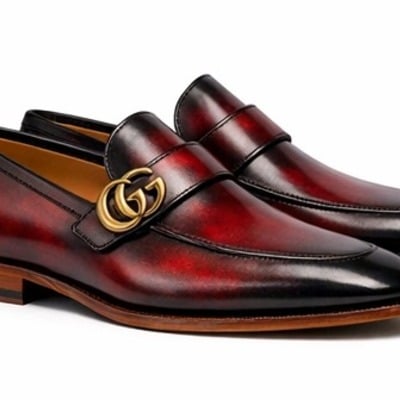 Crafted leather mens designer classic luxury dark red black shaded patina leather moccasin loafers dress shoes - Thumbnail 1