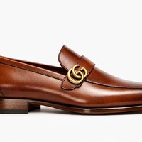 Crafted Leather Mens Designer Classic Luxury Brown Patina Leather Moccasin Loafers Dress Shoes - Thumbnail 1