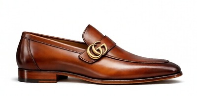 Crafted Leather Mens Designer Classic Luxury Brown Patina Leather Moccasin Loafers Dress Shoes