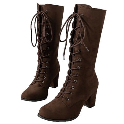 Fashionable lace-up roman knight boots for women 2 colors - Thumbnail 1