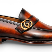 Crafted Leather Mens Designer Classic Luxury Patina Leather Moccasin Loafers Dress Shoes - Thumbnail 1