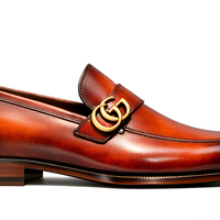 Crafted Leather Mens Designer Classic Luxury Patina Leather Moccasin Loafers Dress Shoes - Thumbnail 1