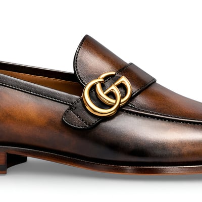 Crafted leather mens designer classic luxury brown black shaded patina leather moccasin loafers dress shoes - Thumbnail 1