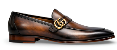 Crafted Leather Mens Designer Classic Luxury Brown Black Shaded Patina Leather Moccasin Loafers Dress Shoes