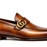 Crafted Leather Mens Designer Classic Luxury Brown Patina Leather Moccasin Loafers Dress Shoes - Thumbnail 1