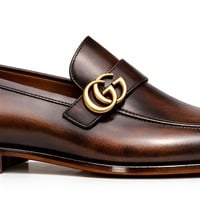 Crafted Leather Mens Designer Classic Luxury High Patina Leather Moccasin Loafers Dress Shoes - Thumbnail 1