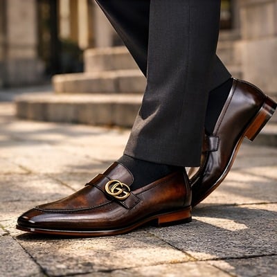 Crafted leather mens designer classic luxury high patina leather moccasin loafers dress shoes - Thumbnail 2