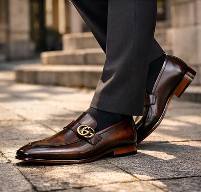 Crafted Leather Mens Designer Classic Luxury High Patina Leather Moccasin Loafers Dress Shoes