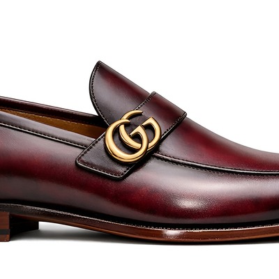 Crafted leather mens designer classic luxury burgundy patina leather moccasin loafers dress shoes - Thumbnail 1