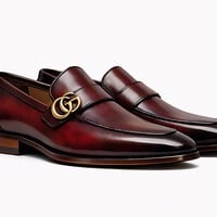 Crafted Leather Mens Designer Classic Luxury Burgundy Patina Leather Moccasin Loafers Dress Shoes - Thumbnail 2