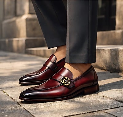 Crafted Leather Mens Designer Classic Luxury Burgundy Patina Leather Moccasin Loafers Dress Shoes