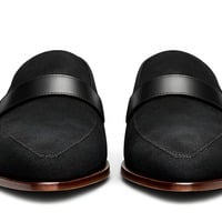 Crafted Leather Mens Designer Classic Pointed Toe Black Suede Leather Moccasin Loafers Dress Shoes - Thumbnail 2