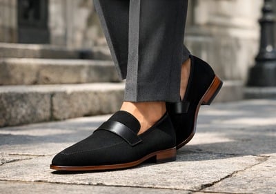 Crafted Leather Mens Designer Classic Pointed Toe Black Suede Leather Moccasin Loafers Dress Shoes