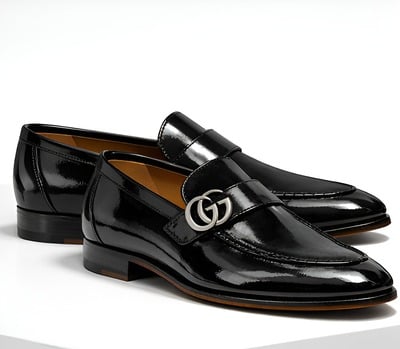 Crafted Leather Mens Designer Classic Black Patent Leather Moccasin Loafers Dress Shoes