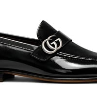 Crafted Leather Mens Designer Classic Black Patent Leather Moccasin Loafers Dress Shoes - Thumbnail 2