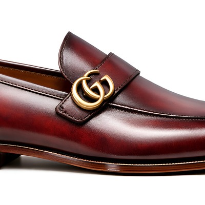 Crafted leather mens designer classic luxury burgundy patina leather moccasin loafers dress shoes - Thumbnail 1