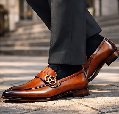 Crafted Leather Mens Designer Classic Luxury High Tan Patina Leather Moccasin Loafers Dress Shoes