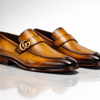 Crafted Leather Mens Designer Classic Luxury Brown Leather Moccasin Loafers Dress Shoes - Thumbnail 2