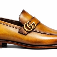 Crafted Leather Mens Designer Classic Luxury Brown Leather Moccasin Loafers Dress Shoes - Thumbnail 1