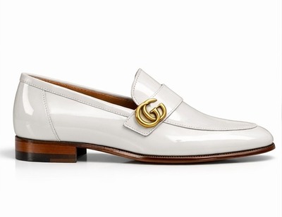 Crafted Leather Mens Designer Classic Luxury White Patent Leather Moccasin Loafers Dress Shoes