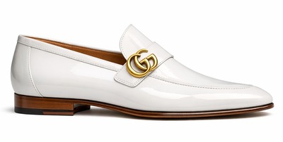 Crafted Leather Mens Designer Classic Luxury White Patent Leather Moccasin Loafers Dress Shoes