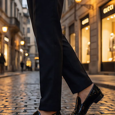  crafted leather mens designer classic luxury black patent leather moccasin loafers dress shoes - Thumbnail 1