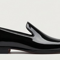  Crafted Leather Mens Designer Classic Luxury Black Patent Leather Moccasin Loafers Dress Shoes - Thumbnail 2