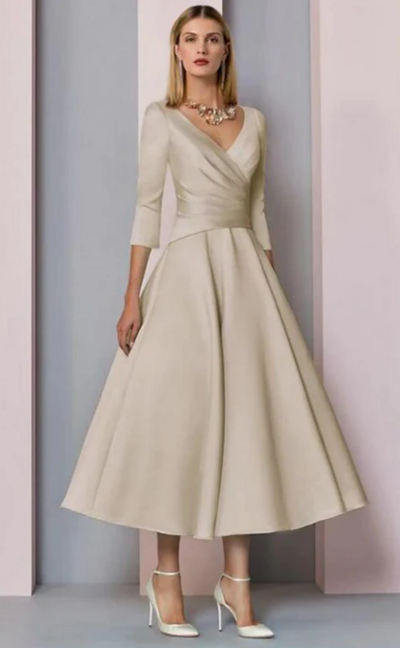 Ankle Length Half Sleeves Satin Mother of the Bride Dress Short Prom Dress