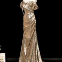 Gold Sequins Mermaid Long Prom Party Dress - Thumbnail 1