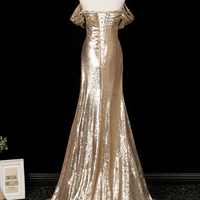 Gold Sequins Mermaid Long Prom Party Dress - Thumbnail 3