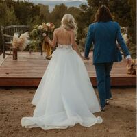 A Line Bridal Jumpsuit Wedding Dress with Detachable Train Lace Sweetheart Wedding Gowns,1971 - Thumbnail 1