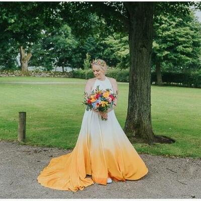Ombre a line chiffon dyed orange wedding dresses bridal gowns,1973