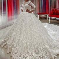 Modest 3/4 Sleeves Ball Gowns Lace Wedding Dresses，1174 - Thumbnail 1