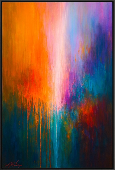 Radiant Ascent - Abstract Drips in Pink, Orange, and Teal